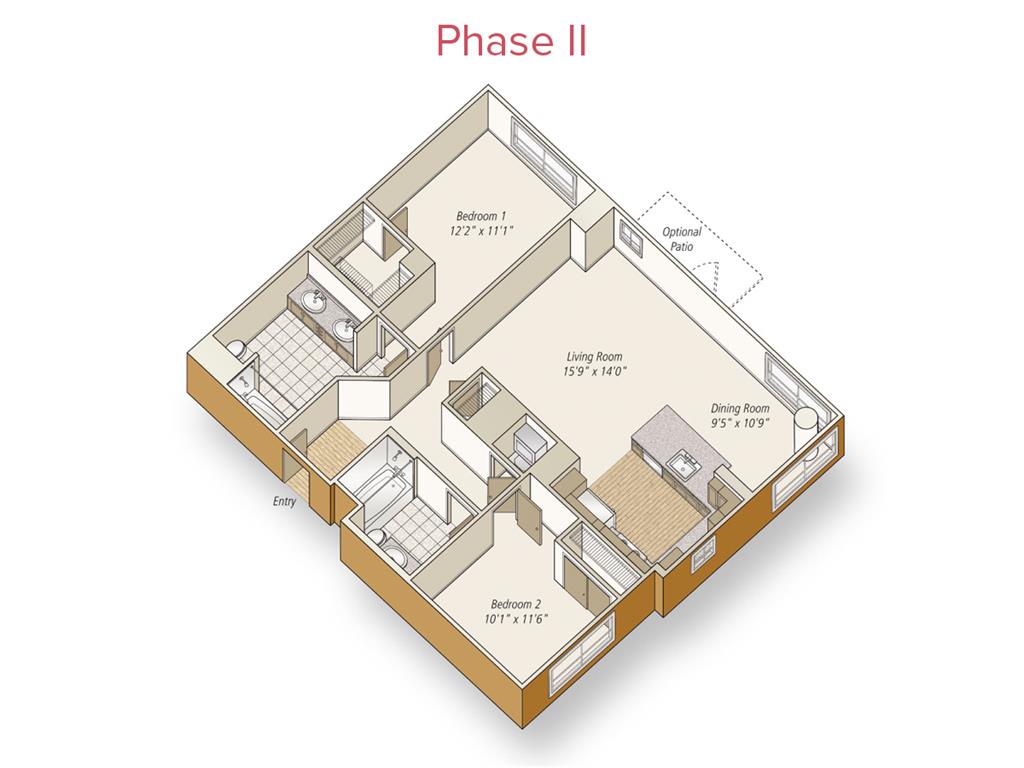 2 beds |  2 baths |  "apartment"